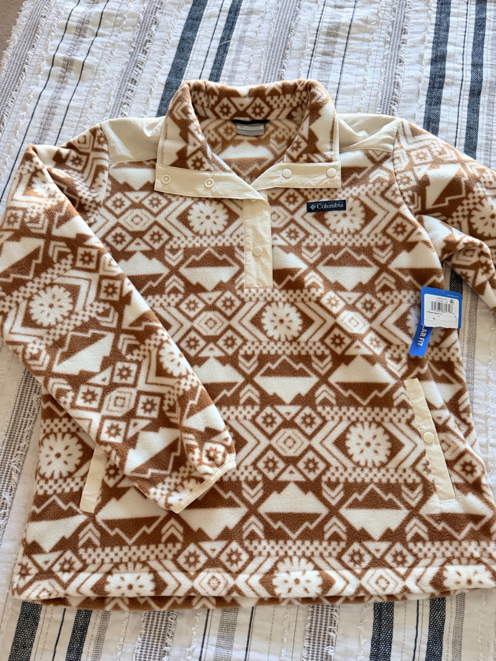 Columbia Women’s Cream & Brown Geometric Fleece Pullover